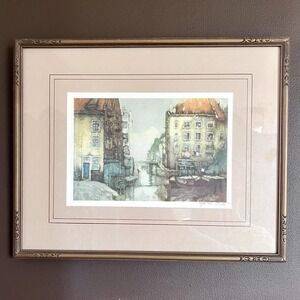 Antique Amsterdam Print Etching Signed After [Julian] Van Santen 1920s Framed